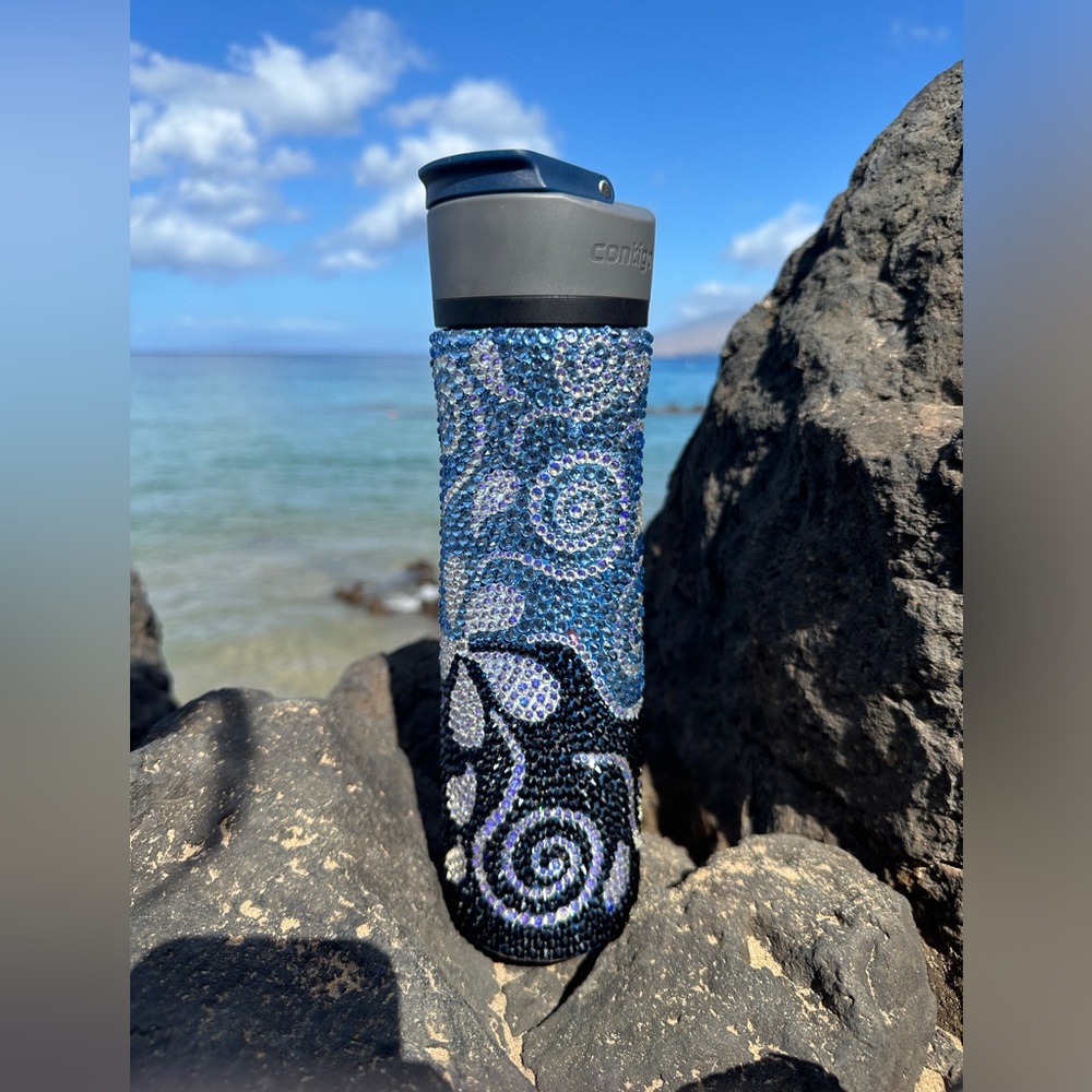 Blue Swirl Rhinestone Water Bottle custom design